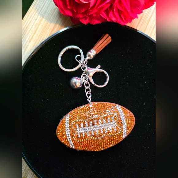 Sparkling Football Bling Rhinestone Handbag Charm & Keychain - Picture 1 of 1